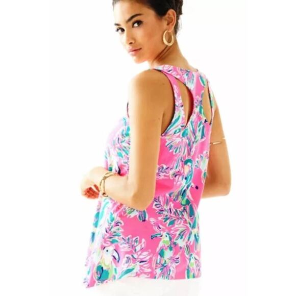 Lilly Pulitzer Monterey Tank Womens Medium Pink Dragonfruit Toucan Can Top - Picture 6 of 8